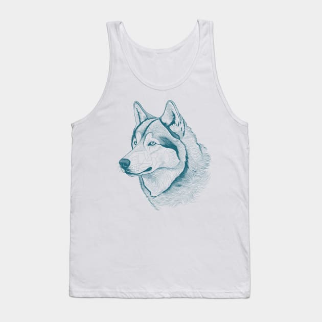 Alaskan Malamute Dog Minimalistic Blue Line drawing Tank Top by Danielleroyer